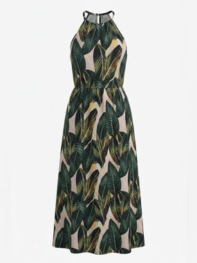 Women’s Tropical Leaf Halter Dress - Green